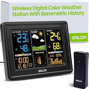 BALDR Wireless Digital Weather Station - Indoor Outdoor Thermometer Wireless Home Weather Station with Remote Sensor, Atomic Alarm Clock, Moon Phase & Barometric History Display, Weather Clock