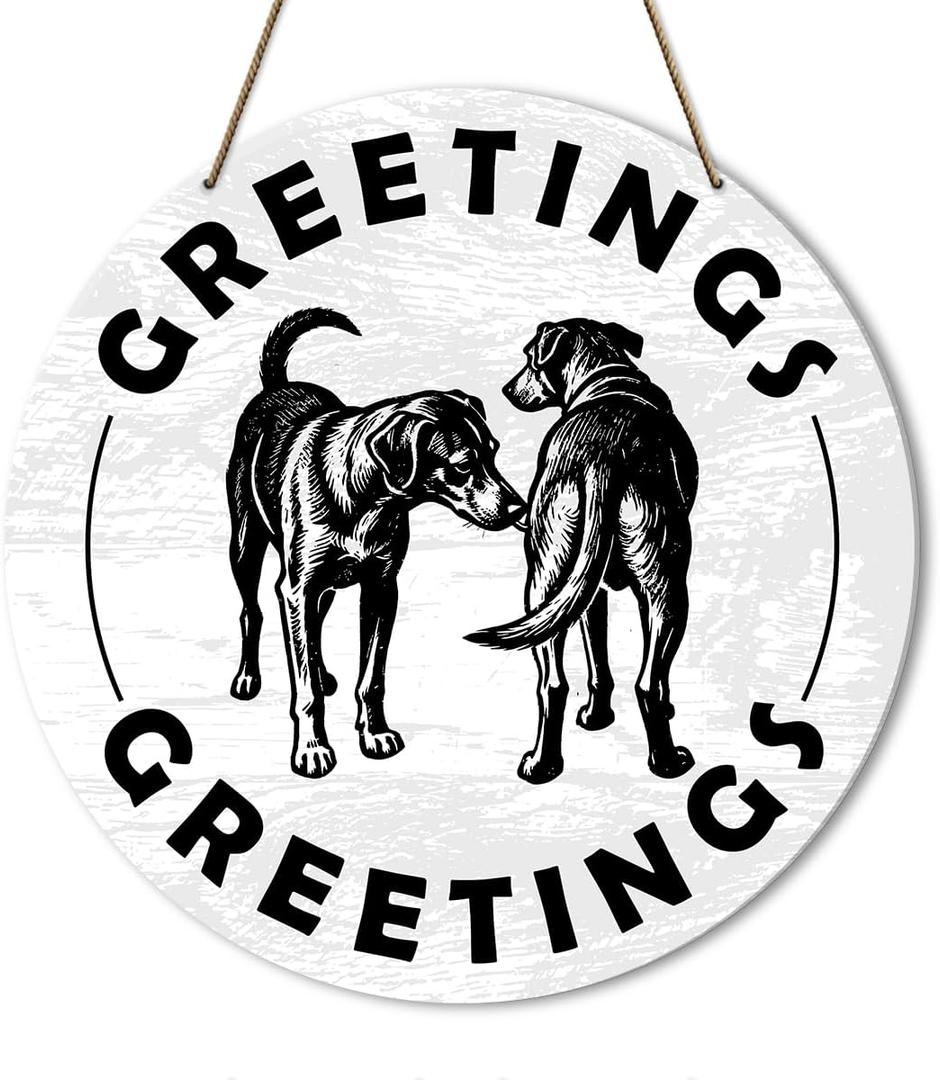 Funny Dog Greetings Welcome Decor Sign, Welcome Sign for Home Front Door Porch, Welcome Home Decor For Outside Entrance Entryway, Housewarming Hanging Decorations Gifts for Dog Owner Lover