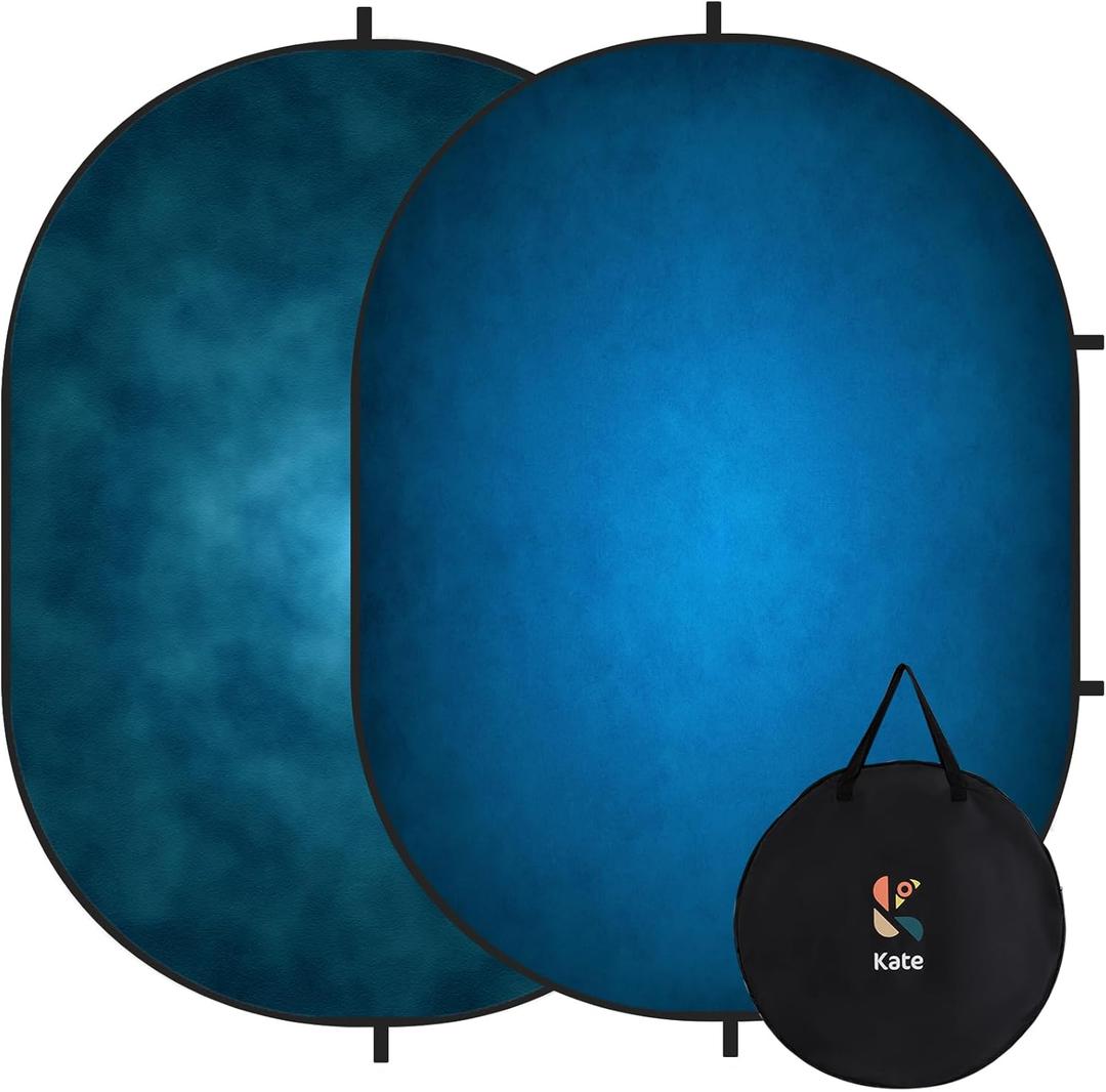 Kate 5x6.5ft(1.5x2m) Collapsible Backdrop Blue Gradual Pop up Backdrops Reversible Collapsable Backdrop Abstract Backgrounds