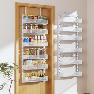 Pantry Door Organizers and Storage,8-Tier Large Wide Metal Heavy-Duty Frame Over the Door Spice Rack, 2 in 1 Wall-Mounted or Hanging shelf for Kitchen, Bathroom, Laundry Room, Bedroom, Closet &Nursery