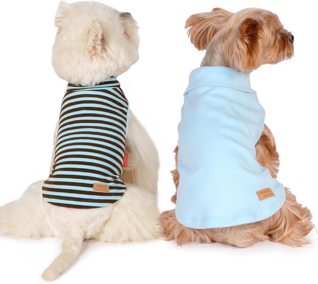 KYEESE 2-Pack Dog Sweater Stretchy Dogs Clothes Soft Dachshund Clothes Warm Pets Coats Dog Sweaters for Small Dogs Male Turtleneck Small Pets Sweaters Pullover Pet Sweatshirt (Large (12-18lbs), 6# Stripe+Blue)