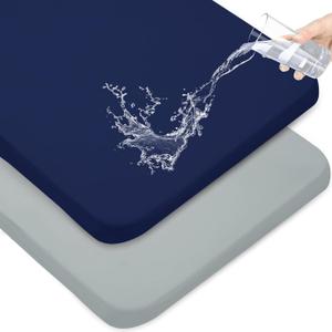Waterproof Pack and Play Sheets Fitted 2 Pack, Compatible with Graco Pack n Play Sheets 38" X 26" Fits for Baby Playpen/Playard Mattress, Mini Crib Sheets for Boys or Girls, Grey & Navy