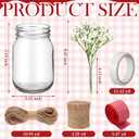 Daifunli 6 Set Picnic Party Centerpieces for Table Mason Jar Table Decor with Artificial Flowers Red Gingham Ribbon for Picnic Birthday Party BBQ Baby Shower Wedding(6,Classic Baby's Breath)