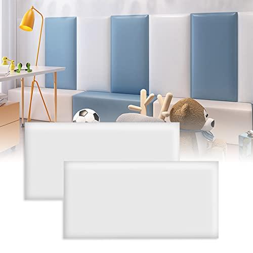 VEDHAA 3D Anti-Collision Wall Padding for Kids, Peel and Stick Upholstered Wall Panels, Queen Headboard, Playroom Decorative Protection Panel, Pack of 2 Panels Sized 23.6” X 11.8” (White)