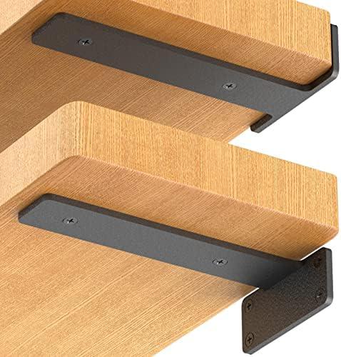 Starunder 3 Pack Floating Shelf Brackets, 8 inch Heavy Duty Industrial Shelf Bracket, Black Metal L Brackets for Shelves Support DIY(1/5 Inch Thicked)