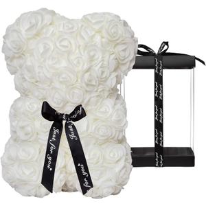 DuHouse Rose Bear Rose Teddy Bear Flower Gift Black Box for Valentines Gifts Anniversary Christmas,Birthdays Bridal Showers -Fully Handmade 10 inch Flower Bear Clear Gift Box(White)