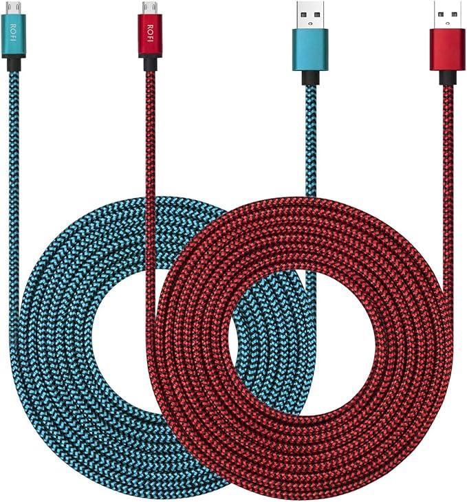 Micro USB Cable 10ft with 3A Fast Charging, 2Pack Ultra Durable 10ft Nylon Braided Charger Cords for Galaxy S7/S6/J8/J7 Note 5,Kindle,LG,PS4,Camera,Xbox One and More (Red + Blue)