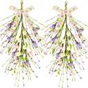 2 Pack 20 Easter Egg Wreaths for Front Door Easter Eggs Teardrop Swag Artificial Spring Hanger with Ribbon Farmhouse Hanging Decor for Home Outdoor Window Wall