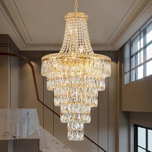High Ceiling Chandelier 13-Light Gold Modern Crystal Chandeliers Pendant Light Foyer Chandelier Fixtures for Staircase Entryway Hallway Living Room, Adjustable Length H40 x W22
