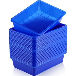 Sintuff 24 Pcs Plastic Paper Trays for Classroom, Stackable Letter Size Flat Organizer Bins for Teacher Desk, Turn in Classroom Trays File Storage Baskets for School Office Supplies (Blue)