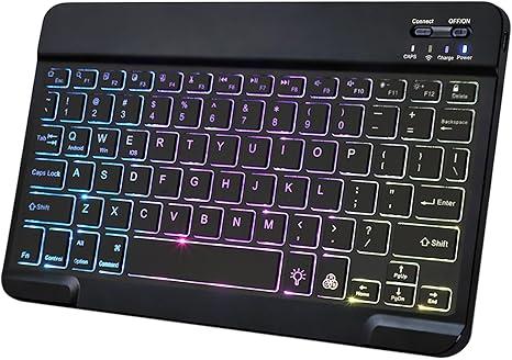Backlit Bluetooth Keyboard for iPad, Rechargeable Slim Portable Wireless Keyboard for iPad Tablets, Compatible for All iOS/Windows/Android System Devices-Black
