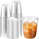 LemonRoad 50 Sets Plastic Cups with Strawless Sip Lids, Thickened Round Bottom PET Disposable Clear Cups for Iced Coffee Smoothie Cold Beverage Coffee Shops and Party Catering(Clear,14 oz)