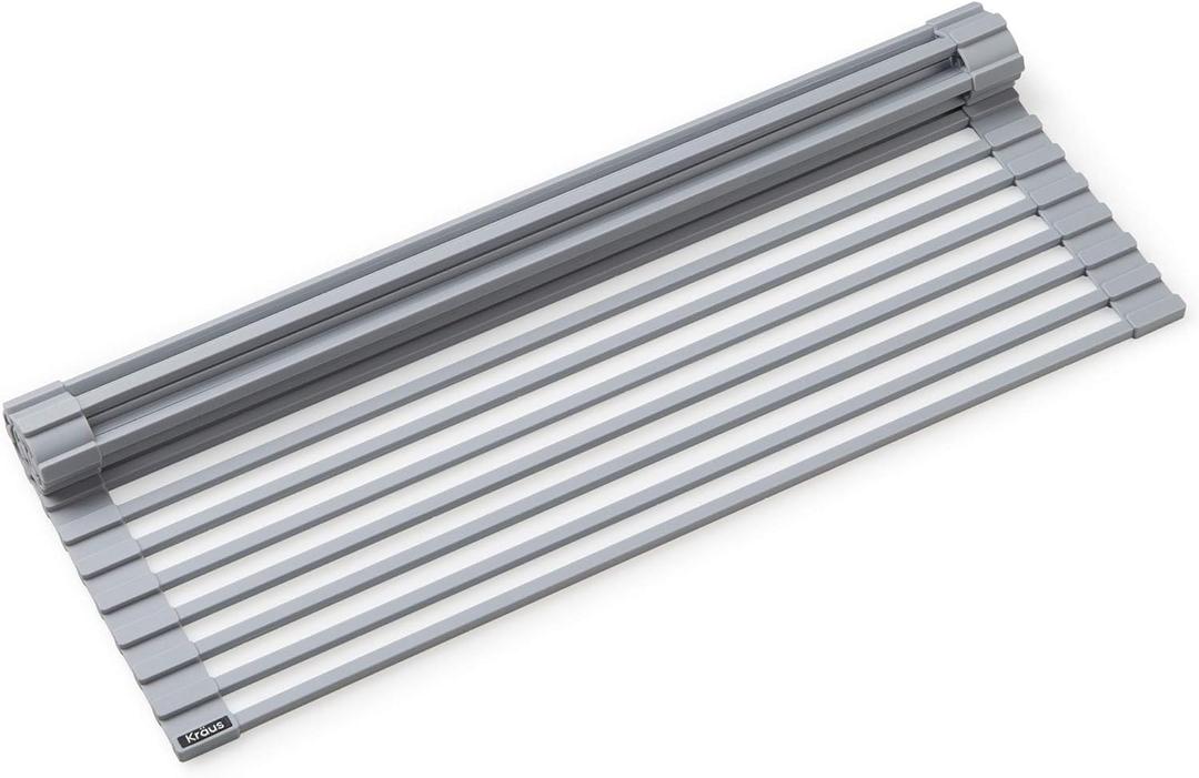 Kraus Multipurpose Workstation Sink Roll-Up Dish Drying Rack, Colander and Trivet in Light Grey, KRM-11LG (16.88" x 12" x .38") Kraus Multipurpose Workstation Sink Roll-Up Dish Drying Rack, Colander and Trivet in Light Grey, KRM-11LG (16.88" x 12" x .38")