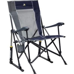 GCI OUTDOOR RoadTrip Rocker Camping Chair | Portable, Folding Rocking Chair with Solid, Durable Armrests, Drink Holder & Comfortable Extended Backrest Indigo Blue