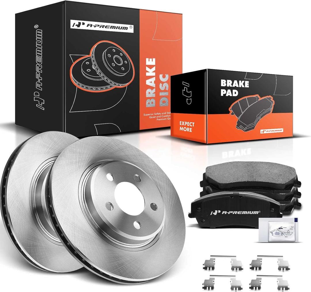 A-Premium 12.6 in (320 mm) Front Vented Disc Brake Rotors + Ceramic Pads Kit Compatible with Select Chrysler and Dodge Models - 300, Challenger, Charger, Magnum, 6-PC Set