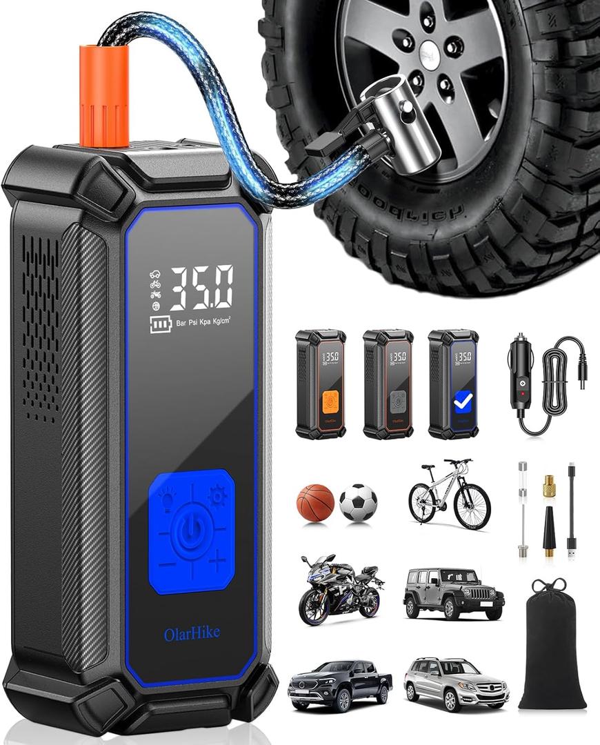 OlarHike Cordless Tire Inflator Portable Air Compressor, 150PSI Dual Mode, 5400mAh Auto Air Pump for Car Tires, Motorcycle, Bicycle, Gifts for Dad with LED Light & Digital Pressure Gauge (2-blue)