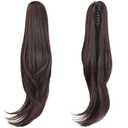ponytail extension,24" claw clip hair extensions ponytail Long straight Hair Extension Natural Looking Synthetic Hairpiece for Women Dark Brown