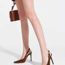 Coutgo Women's Slingback High Heels Pointed Toe Stilettos Metal Buckle Dress Party Pump Shoes (Brown), Size 7