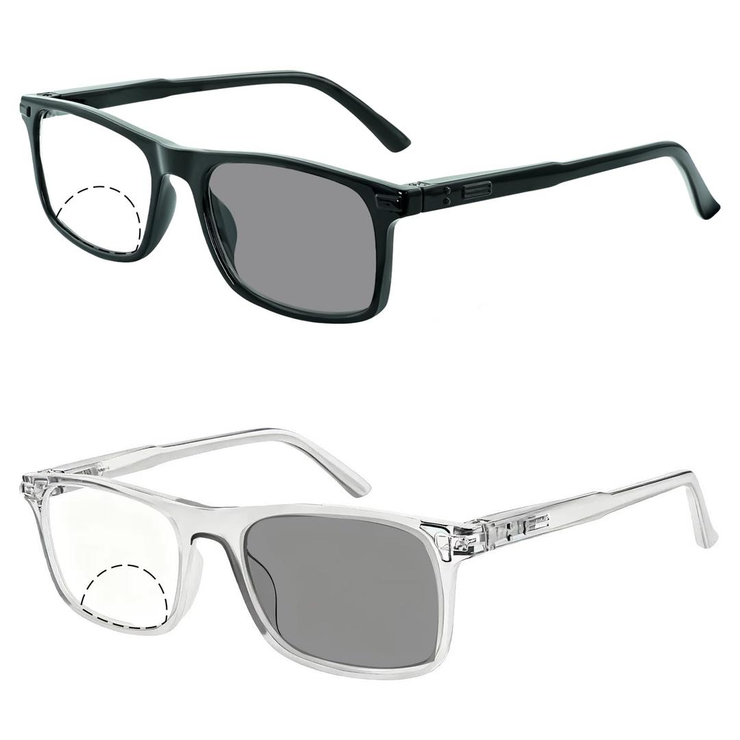 2 Pack Photochromic Bifocal Reading Glasses for Women Men Blue Light Blocking Clear Top Transition Readers