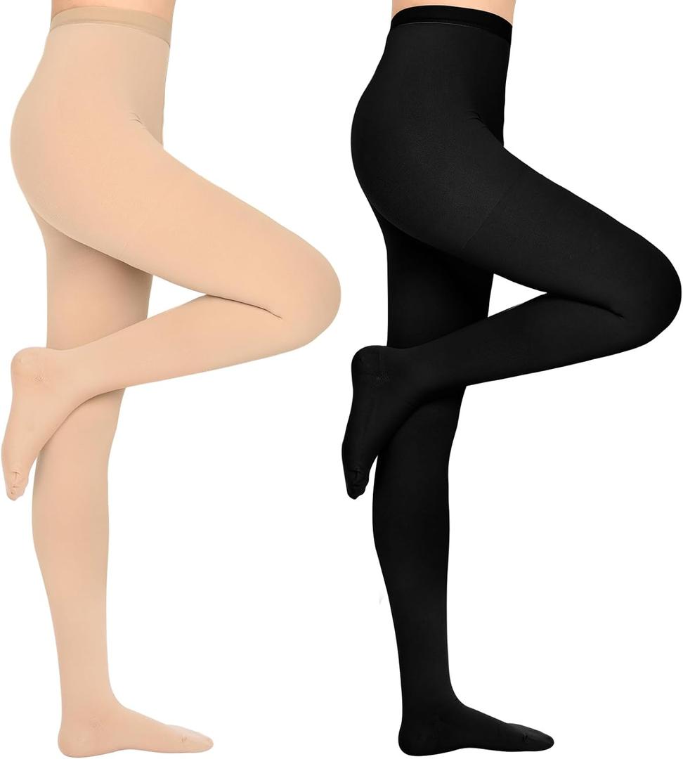 2 Pairs 15-20 mmHg Compression Pantyhose for Women, Closed Toe Compression Stockings, Waist High Opaque Compression Tights for Varicose Veins, Swelling, Teacher, Doctor (Small)