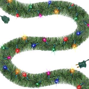 Biswing 15 FT Pre-lit Christmas Green Garland, Lighted Artificial Pine Garlands with 35 Count Multicolor Lights, Connectable & Light Up for Indoor Outdoor Gate Home Winter Holiday New Year Decor