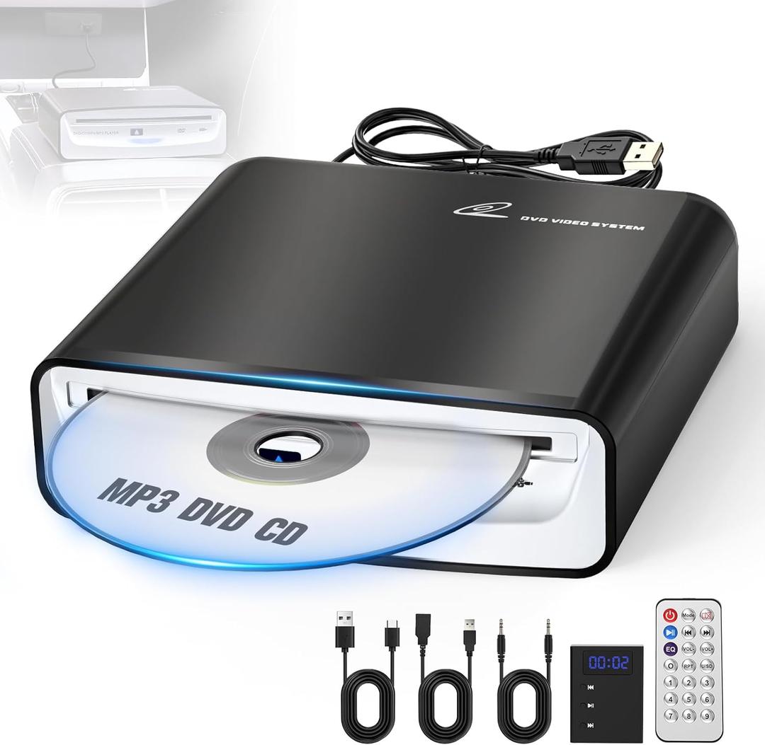 CD Player for Car with USB & AUX Ports, Upgraded Portable External CD DVD Player for Car Laptop Desktop TV Mac Computer, with Extra USB Extension Cable