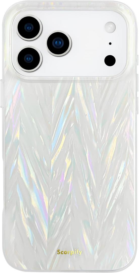 SCORPIFY for iPhone 17 Pro Max Case [Compatible with MagSafe] with Colorful Pearl Aurora Spine Design, Cute Clear Magnetic Phone Cover for Women Girls and Men,Bumper with Mother of Pearl Shell Pattern Aurora Spine