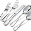 KINGSTONE 40 Piece Teardrop Silverware Set for 8, 18/10 Stainless Steel Flatware Set, Modern Design Cutlery Set for Home/Hotel/Wedding,Mirror Polished and Dishwasher Safe