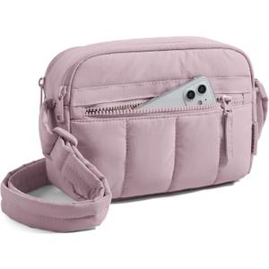 BAGSMART Cross Body Purse, Mini Crossbody Bags for Women Travel Purse, Puffy Shoulder Handbag Wallet with RFID Blocking Slots, Purple, 2.4L