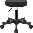 KKTONER Round Stool Rolling Stools PU Leather Height Adjustable Stool with Wheels Swivel Spa Drafting Work Chair Small (Black)