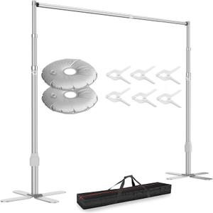 EMART Backdrop Stand Heavy Duty 10x10Ft, Pipe and Drape Background Frame Kit with X-Shaped Base, Adjustable Photo Booth Back Drop Stand for Party Wedding Birthday Decoration