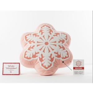 Phantoscope Merry Christmas Snowflake Shaped Throw Pillow, Velvet Xmas Embroidered Snowflake Pillow Decorative Christmas Cushion Pillow for Couch Living Room Bed, Pink, 16 x 16 inches