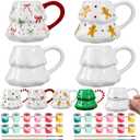 4 Set Christmas Tree Mug Paint Your Own Mug Craft Kit with Paints and Brush Ceramic Christmas Coffee Mugs DIY for Adults Xmas Festive Holiday Gift