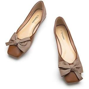 C.Paravano Flats for Women | Square Toe Shoes | Ballet Flats | Dressy Women Shoes(Size 9,Brown)