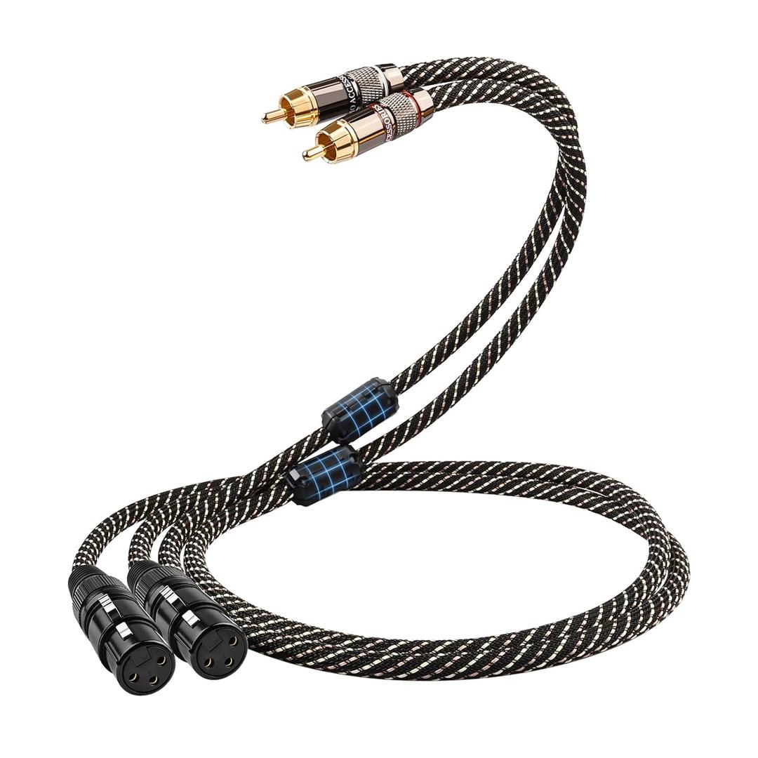 Audiophile 3.28ft Dual RCA Male to Dual XLR Female - HiFi Audio Cable,4N OFC Core,Gold-Plated Plug,Nylon Braid,Subwoofer Cable,Compatible with Amplifiers,Mixers,Microphones(3.28ft/1m)