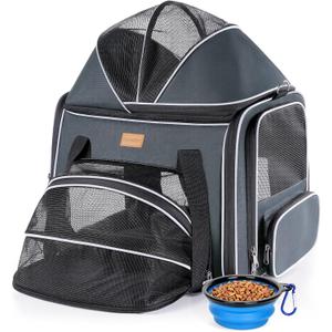 Morpilot Top and Side Expandable Cat Carrier, Airline Approved Collapsible Soft-Sided Pet Carrier for Medium/Large Cats and Puppies up to 20lbs for Car Rides and Vet Visits (Dark Gray)