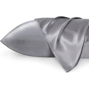 Bedsure King Size Satin Pillowcase Set of 2 - Dark Grey Pillow Covers for Hair and Skin with Envelope Closure, Similar to Silk Pillow Cases, Gifts for Women Men, 20x36 Inches