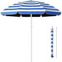 Portable Beach Umbrella UV50+, Small Outdoor Patio Umbrella, Blue & White Striped Garden Parasol for Yard Pool