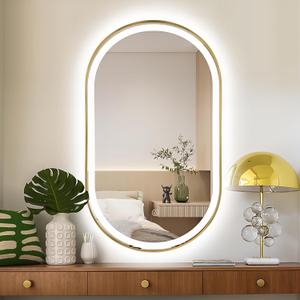 TheiaMo 40"x24" Oval LED Bathroom Mirror with Lights, Gold Anti Fog Lighted Vanity Mirror Wall Mounted, LED Oval Mirror with 3 Colors, Memory, ShatterProof, Front/Backlit, Horizontal/Vertical