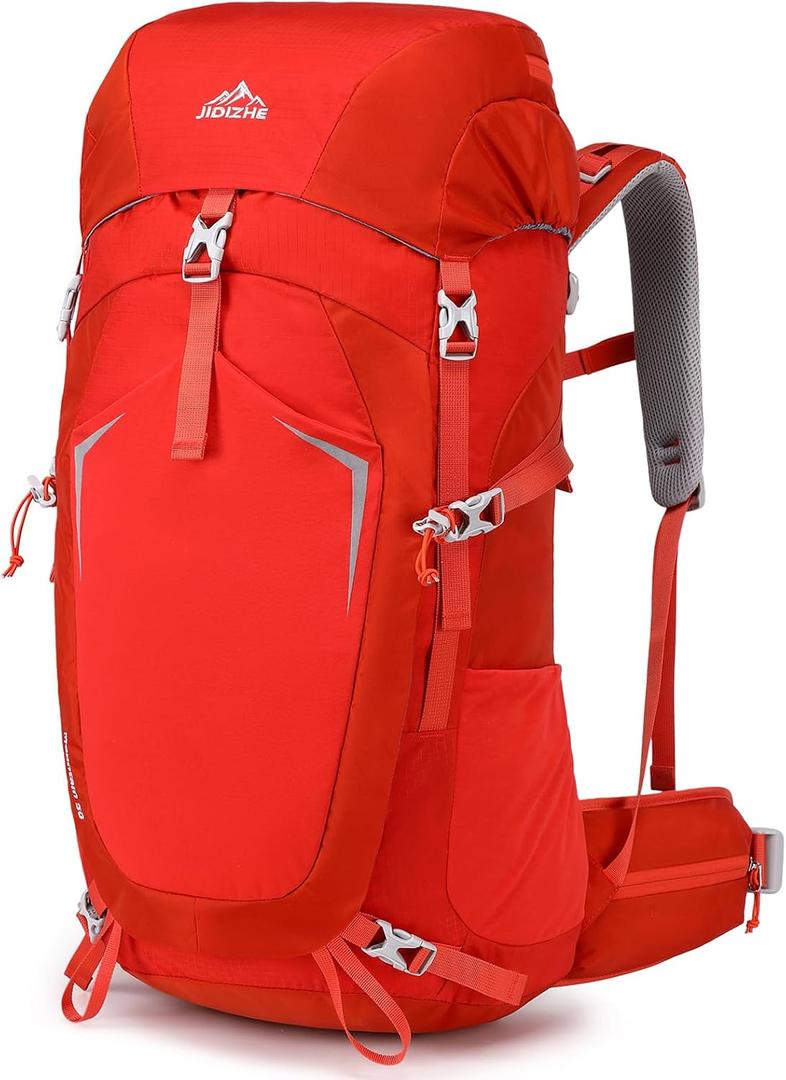 50L Hiking Backpack with Internal Frame & Rain Cover, Lightweight Backpacking Pack with Adjustable Chest Strap, Breathable Daypack for Hiking, Camping, Trekking, Travel, Men & Women(Orange, 50L)