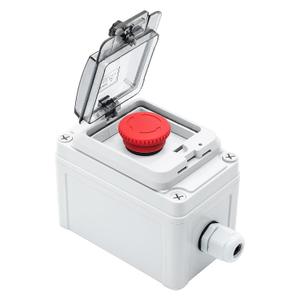 Emergency Stop Button with Cover, IP67 Waterproof Push Button Switch Box Mushroom Momentary Switch Red Push Switch Box with Transparent Visible Cover AC/DC 6A-110V/3A-240V/2.5A-380V