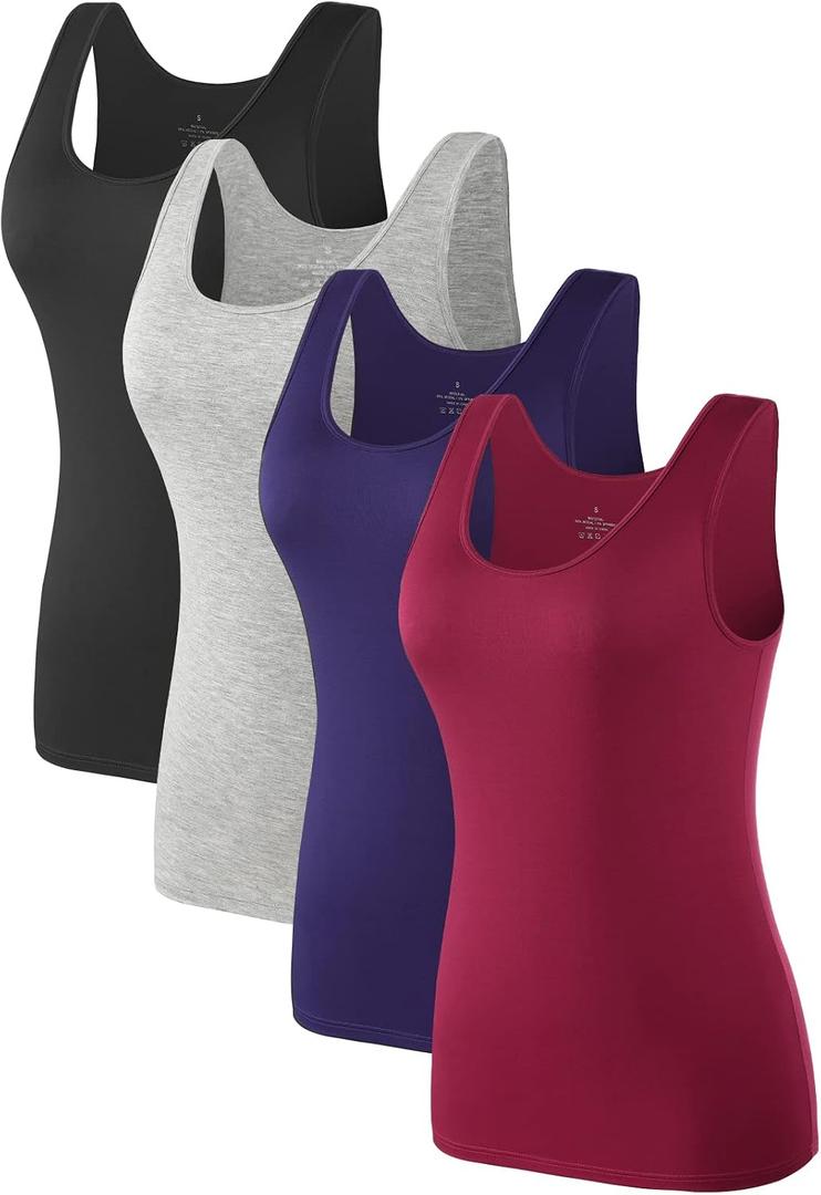 Air Curvey 4 Pack Tank Top for Women Basic Undershirt Tanks Sleeveless Casual Shirts Soft Seamless Layering Tops (S)