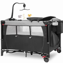 CIESMSI Baby Bedside Bassinet w/Changing Table,5-in-1 Portable Playard Nursery Center Newborn to Toddler Pack n Play Cribs