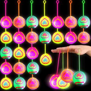 Wettarn 24 Pcs 2.6 Inch Bouncy Light up Ball for Kids Autism Awareness Students Party Favor Gifts Flashing Squeaky Classroom LED Stress Balls Fidget Sensory Glow Toys Prizes School(Heart)
