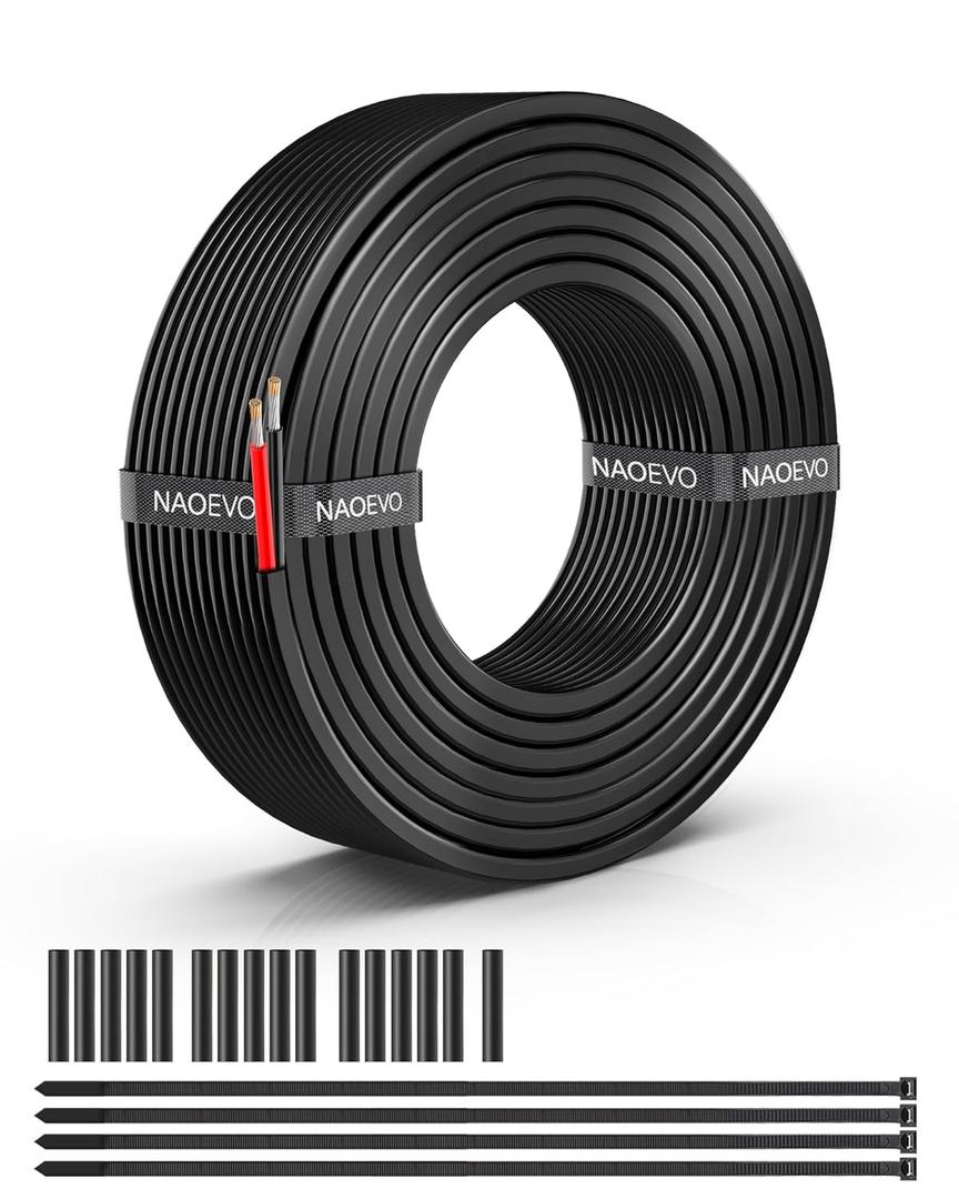 NAOEVO 16 Gauge Wire 2 Conductor Electrical Wire, 16 AWG Stranded PVC Cord, 12V Low Voltage/Tinned Copper/Flexible Cable for Automotive Wiring, Lamp Cord, Marine Cable (30FT)