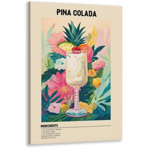 GyXzodonti Pina Colada Cocktail posters retro cocktail wall art Cocktail Drink Wall Decor Vintage bar cart decor Kitchen Home Bar Cart Club Decor Canvas Print 16x24inch Framed (16L" x 24W", style-12-Framed)