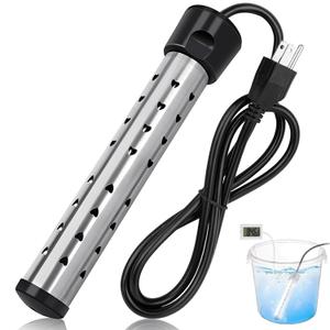 2000W Portable Immersion Water Heater - 304 Stainless Steel Electric Bucket Heater with LCD Thermometer, Fast Heating for Bathtubs, Buckets, Inflatable Pools, Basins
