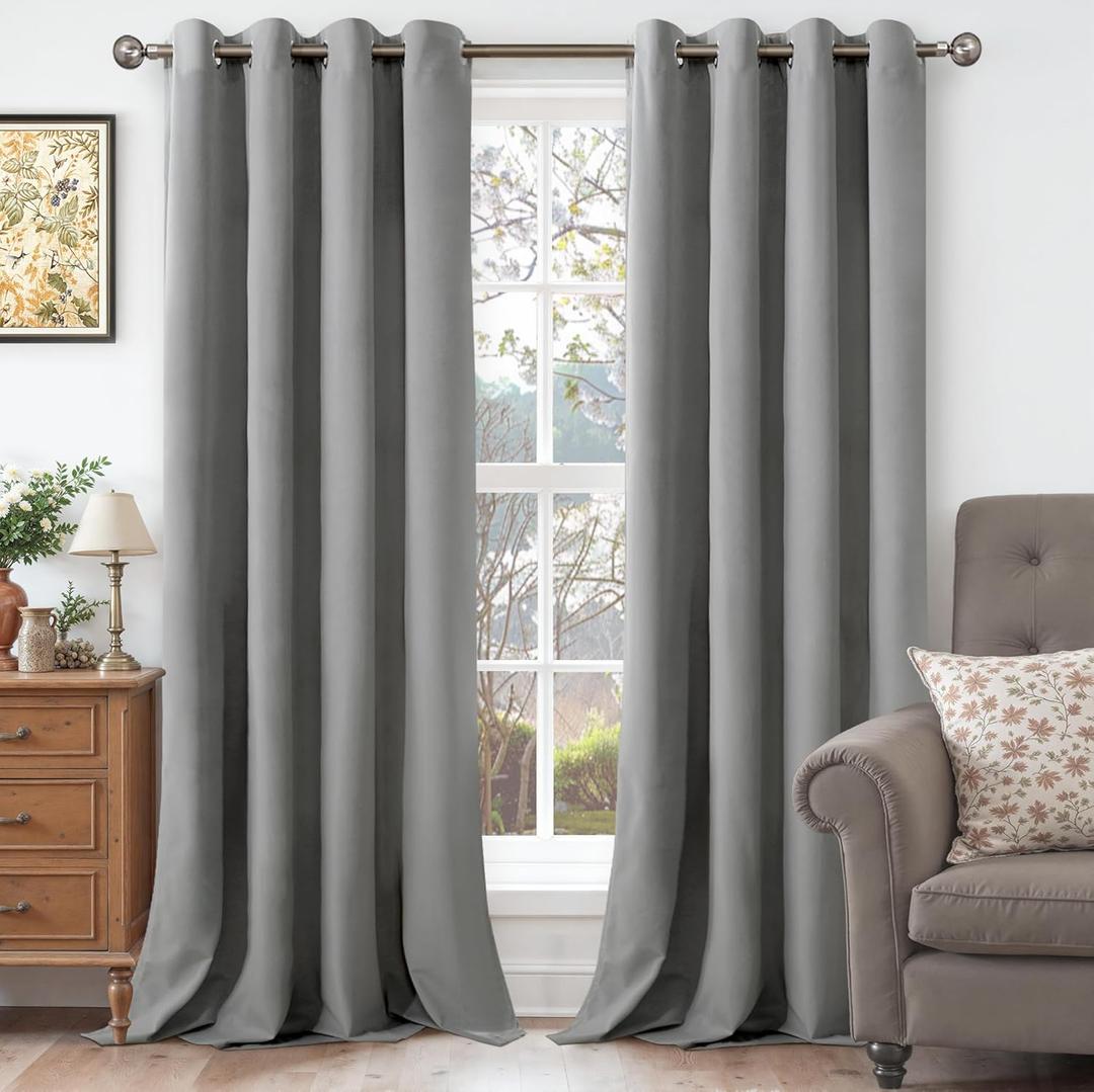 YoungsTex Light Grey Velvet Blackout Curtains 84 Inch Length 2 Panels for Bedroom, Thermal Insulated Drapes with Grommet Room Darkening Privacy for Living Room, 52 X 84 Inch