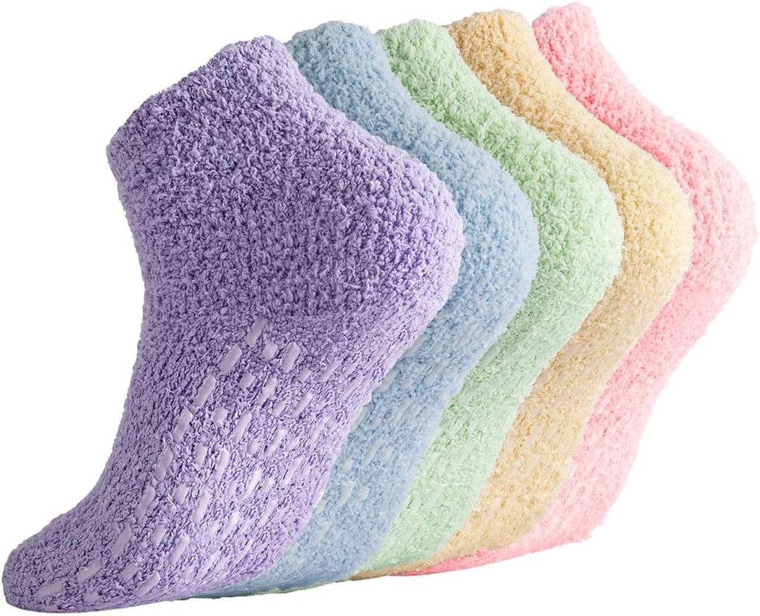 Breslatte Non Slip Hospital Socks with Grips for Women Grip Slipper Socks for Women Gifts (One Size, 5 Pairs 1 Lightcolor)