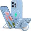 Liquid Silicone Case for iPhone 14 pro with Magnetic Ring Stand, Upgraded Camera Lens Protection, Mil-Grade Drop Shockproof, Anti-Scratch Microfiber Lining Silicone Case (Azure Blue)